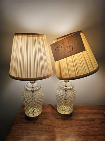 Matching Pair of Diamond Glass Bedroom Lamps