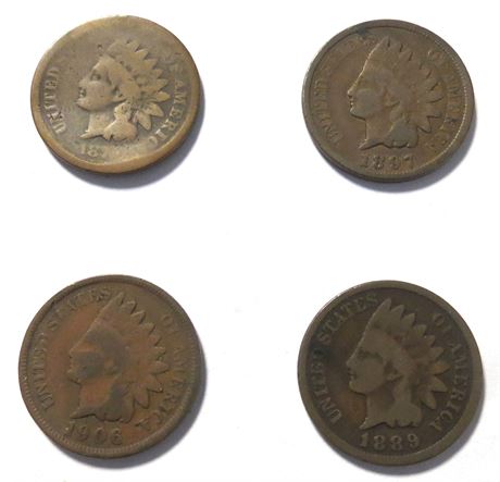 1878, 1889, 1897, 1906 Indian Head Pennies