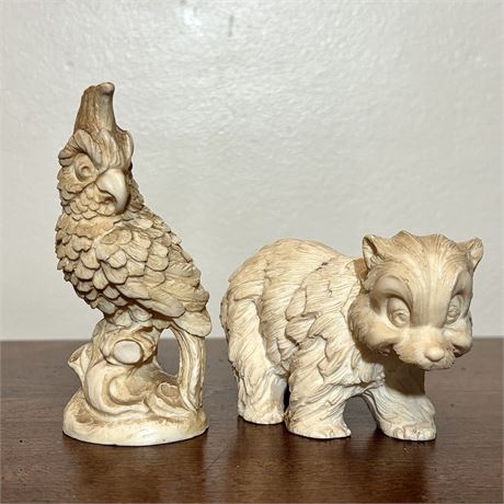 Vintage Santini Sculpted Bear and Bird Figurines