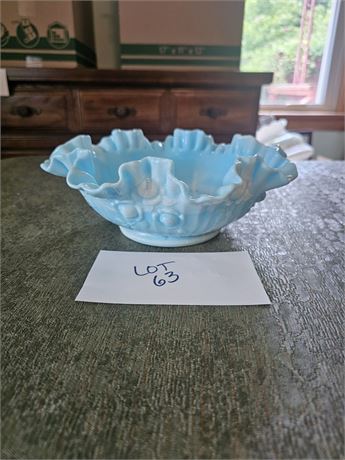 Fenton Blue Slag Cabbage Rose Bowl