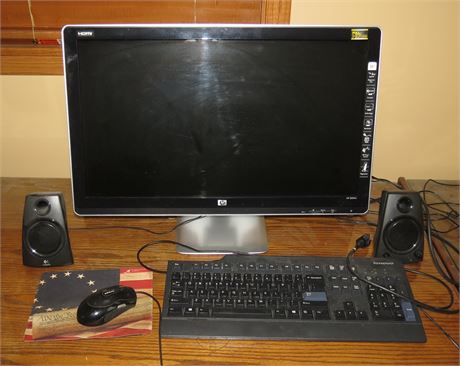 HP 25" Monitor, Speakers, Lenovo Keyboard, Mouse