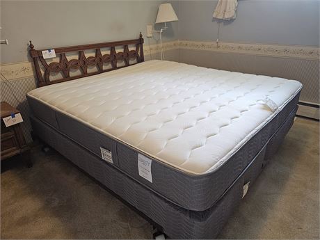 Like New King Size Duality White Dove Chelsea Mattress Set with Headboard