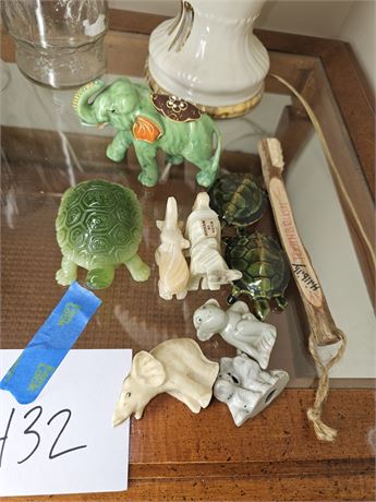 Mixed Figurine Lot: Ceramic / Elephant / Turtles & More