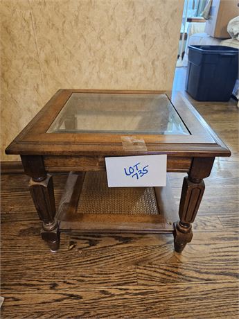 Wood & Beveled Glass Top End Table