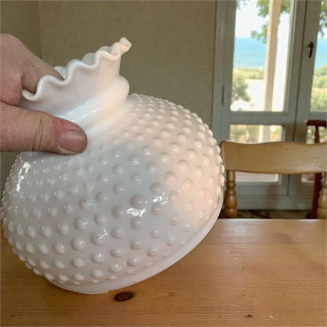 Super Glass Corp White Milk Glass Hobnail Replacement Lamp Shades W/Ruffled Top