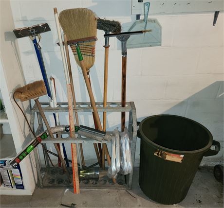 Broom Rack, Squeegees, Garbage Can, etc