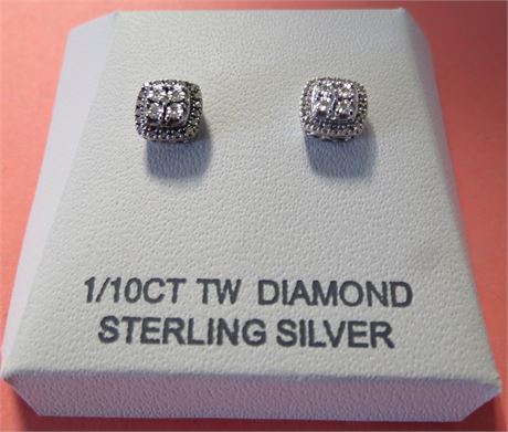 Sterling Silver 1/10 Ct Diamond Stud Earrings