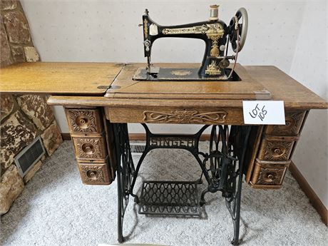 Antique Manual Singer Ser.G533888 Egyptian Theme Sewing Machine with Attachments