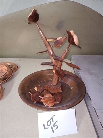 Ozark Black Walnut Bowl & Wood Tree with Birds Sculpture