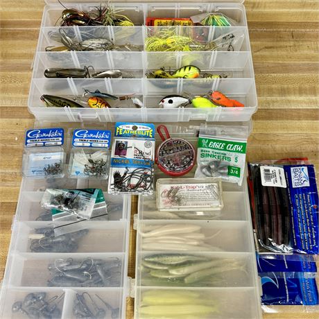 LARGE Mixed Lot of Fishing Lures, Soft Bait, NEW Hooks, Storage & MORE!