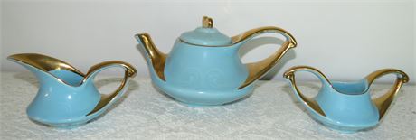 Modern China Co. Blue & Gold Teapot, Sugar, Creamer