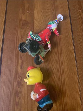 ALPS Japan Football Bobblehead Duck & Schylling Duck on Bike Wind-Up Toys