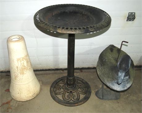 Gazing Ball Pedestal, Birdbath, Plastic Duck