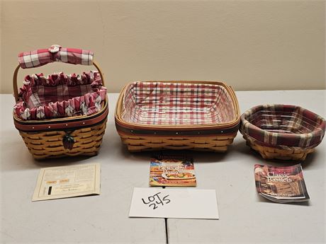 Longaberger '01 Hostess Sage Booking Basket/'01 All American Strawberry Basket