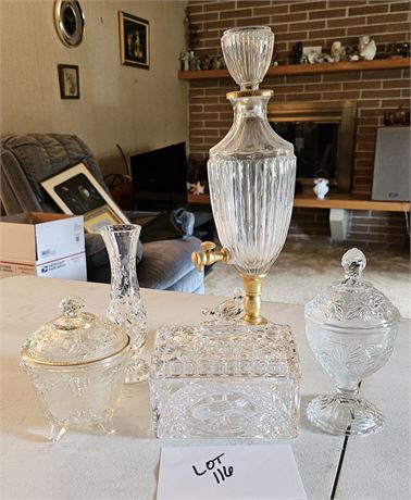 Mixed Vintage Glass- Jeanette Grape Leaf Lidded Candy Dishes, & More