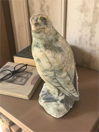 Hand Carved Alabaster Bird of Prey Marbled Rock Sculpture