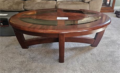 Wood And Beveled Glass Top Coffee Table