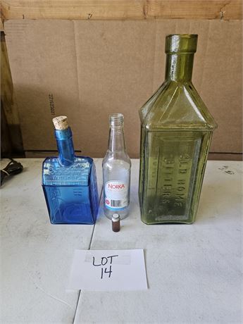 Wheaton "Old Cabin" Bottle, Bitters Bottle & Norka Soda Bottle