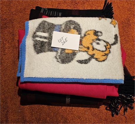 Vintage Child's Disney Blanket, Red Cross Blanket & Plaid Wool Blanket