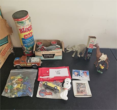 Mixed Vintage Toy Lot- Kingston Kids Skates, Plastic Toys, Tonka Truck, Block Ci