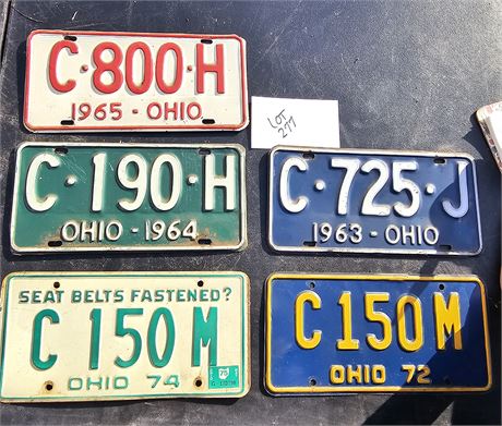 Mixed Ohio Vintage License Plates 65,64,63,72& 74