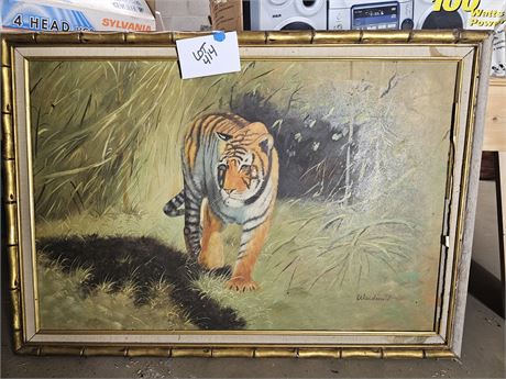 Oil on Canvas Tiger Print Signed