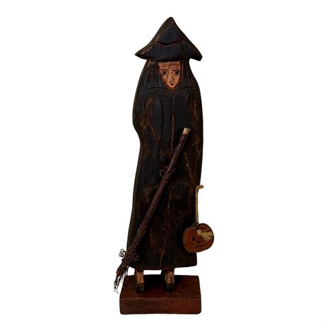 Vintage 19"T Carved Folk Art Halloween Witch - One of a Kind