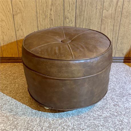 Vintage Rolling Vinyl Ottoman or Stool - 17.5 x 12.5"