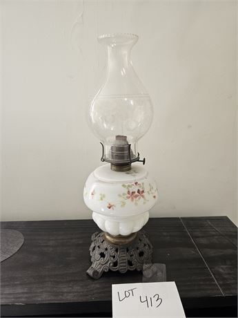 Vintage Hand Painted Oil Lamp