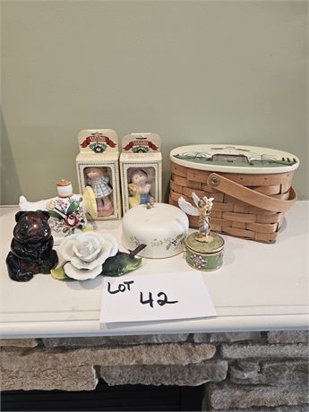 Mixed Decor Lot- Figurines, Music Box, Basket & More