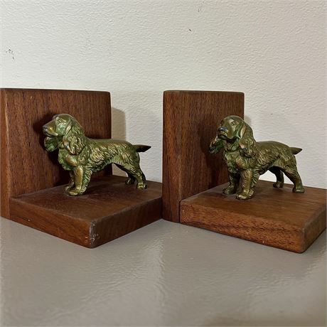 Cocker Spaniel Brass and Wood Bookends