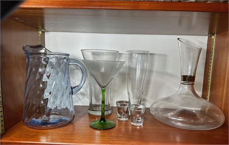 Glass Decanter, Pitcher and Drinking Glasses