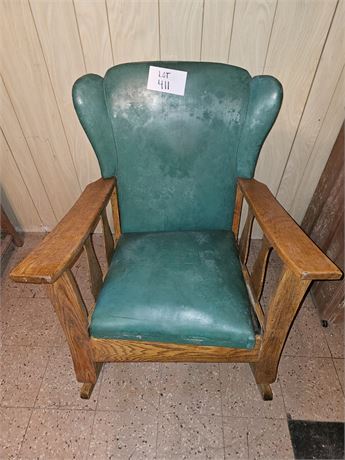 Vintage Heavy Wood Vinyl Rocking Chair
