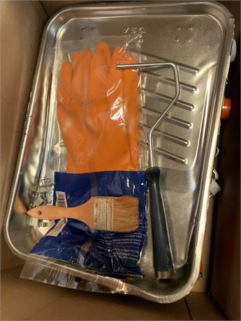 Wall Painting Supplies Lot - Paint Rollers, Pan, Gloves & More