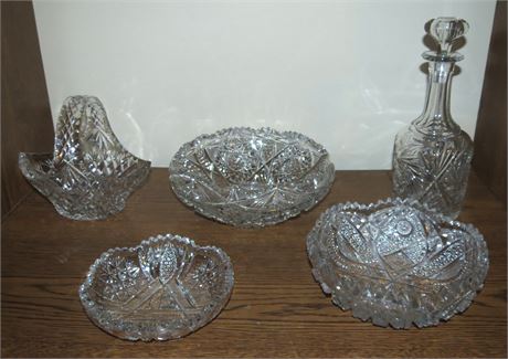 Cut Crystal Bowls, Basket, Decanter
