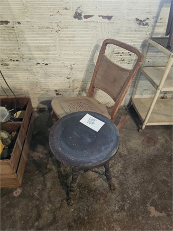 Antique Ladies Wood Rocking Chair  & Piano Stool w/ Claw Feet, As‑Is