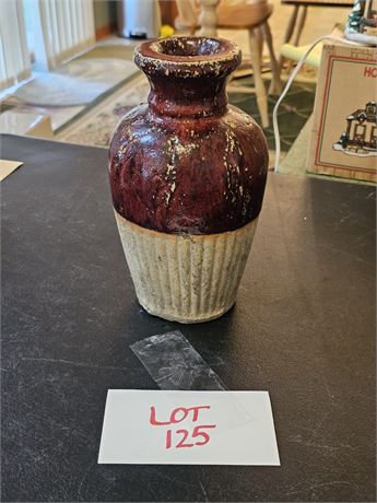Antique Half Glaze Thick Stoneware Vase Top Features Glossy Deep Oxblood Glaze