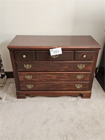 Traditional Style Mahogany Color Dresser with Brass Pulls