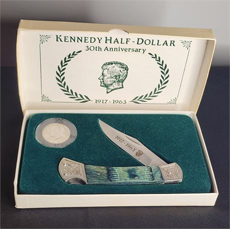 Solid Silver 1964 Coin Kennedy Half-Dollar 30th Anniversary Coin & Knife