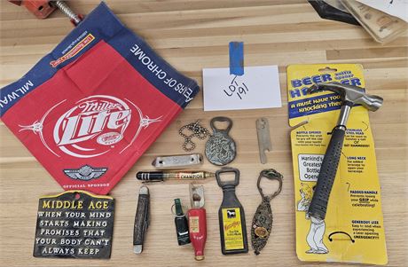 Mixed Bottle Openers / Miller Bandanna / Champion Pen & More