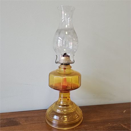 Large Yellow Glass Oil Lamp w/ Eagle Burner