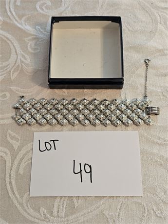 Vintage Coro Extra Wide Silver Tone Bracelet Sz 7