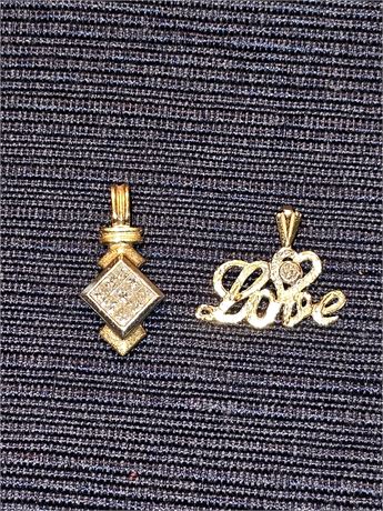 14K "Love" Pendant & 14K Diamond Cluster Pendant