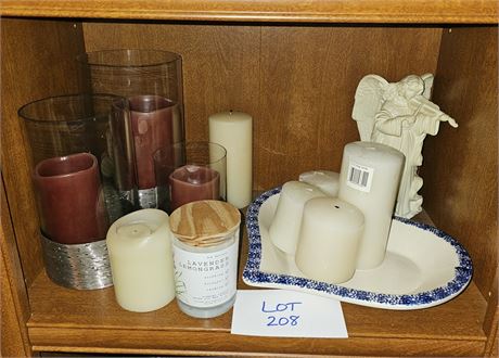 Mixed Decor Lot- Candles, Candle Holders, Pie Plate & More