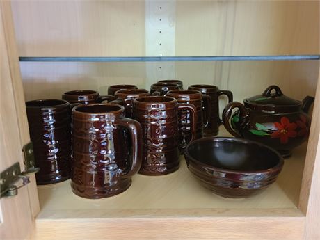 USA Brown Glaze Mugs / Hamilton Beach Brown Glaze Teapot & More