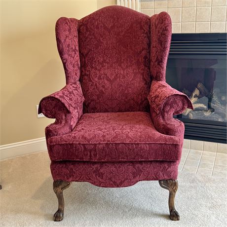 Pembrook Chair Co. Burgundy Wingback Clawfoot Chair