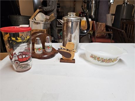 Transfer Milk Glass S&P Set with Napkin Holder / Drip Coffee Pot & More