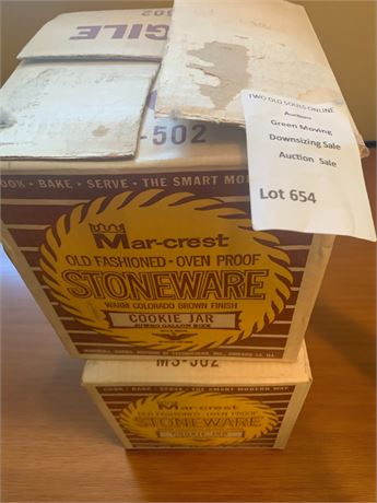Mar-crest Old Fashioned Oven Proof Stoneware Cookie Jar Lot of 2 Original Boxes