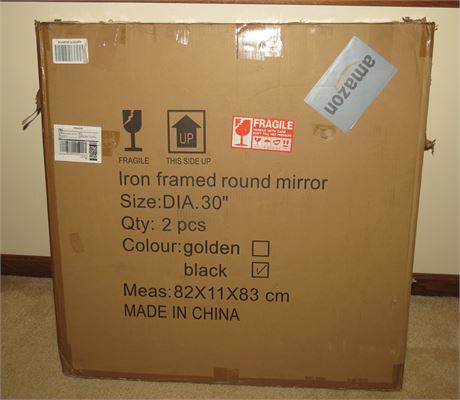 30" Black Framed Round Mirror