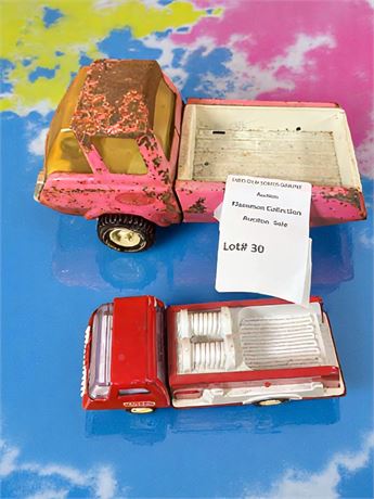 Tonka Pink Metal Die Cast Pickup Truck & Tonka Fire Pumper Trucks (Vintage)